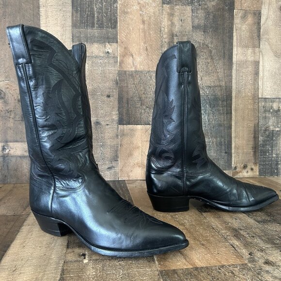 Justin W2386 Classic Black Pointed Toe Western Cowboy Boots Mens 10 D - Picture 4 of 12